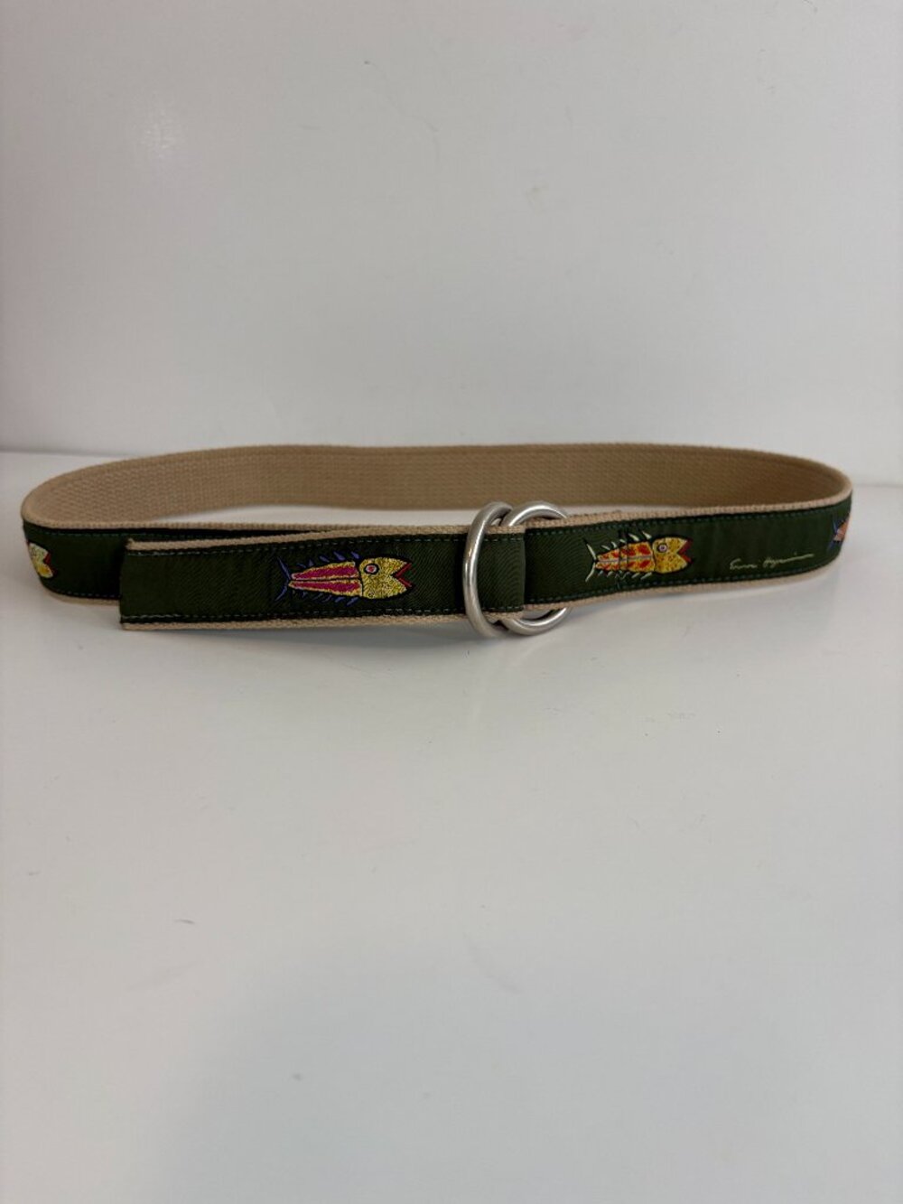 The Belted Cow Co Hopkins Fish Ribbon D-Ring Belt Size Medium Green